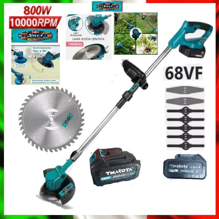 Decespugliatore Tagliabordi a Batteria 68V 2 Batterie Tagliaerba Elettrico 800W 1