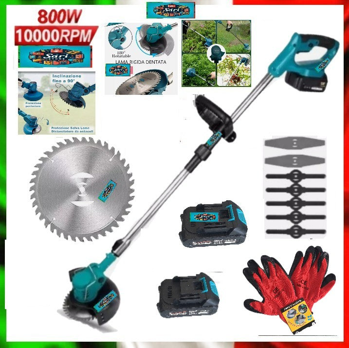 Decespugliatore Tagliaerba Elettrico Batteria 2 Batterie 48V - 8 Accessori -800W