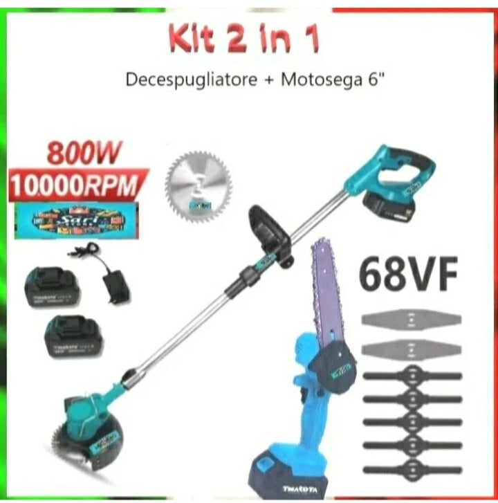Decespugliatore Tagliaerba Elettrico Batteria + Motosega 6" - 2 batterie 68Vf