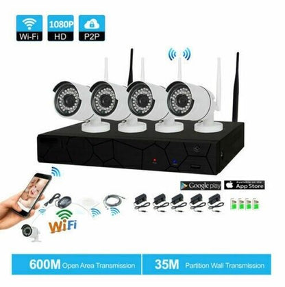 KIT VIDEOSORVEGLIANZA FULL HD WIRELESS DVR 4 TELECAMERE APP WIFI SENZA FILI