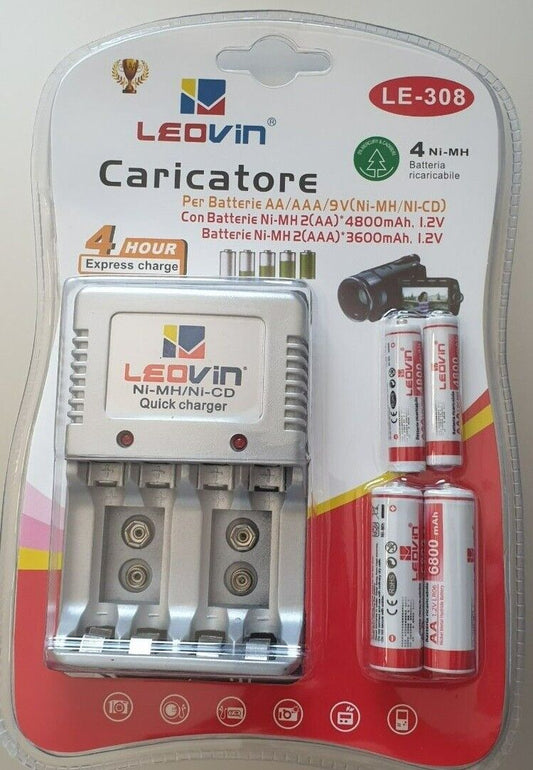 1 CARICA BATTERIE 2 MINISTILO 4800 mAh (AA)  2 STILO 3600 mAh (AAA) RICARICABILI