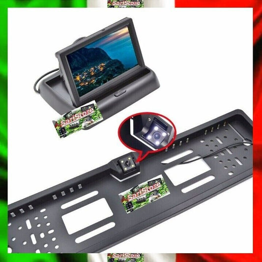 KIT MONITOR E PORTATARGA CON RETROCAMERA 4 LED SISTEMA DI PARCHEGGIO