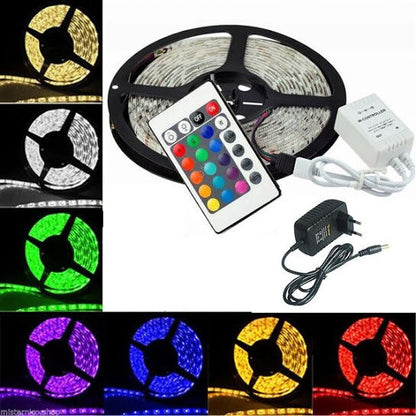 STRISCIA autoadesiva IP65 LED 5050 RGB 5 METRI ALIMENTATORE TELECOMANDO A+++