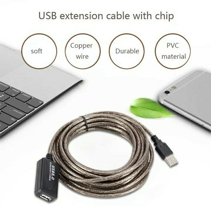 CAVO 🖥 USB 2.0 AMPLIFICATO PC PROLUNGA ATTIVA DATI SPEED 480 Mbps 💻 10 Metri