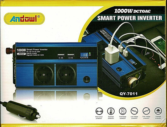 INVERTER 1000W Smart Power Modulato da 12V  a AC 220V USB - 6 PORTE AUTO CAMPER