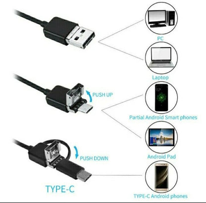 TELECAMERA SONDA ENDOSCOPICA TYPE C USB E MICRO USB FLESSIBILE 6 LED 10 MT