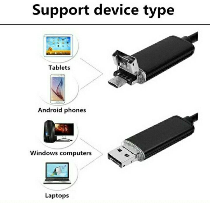 TELECAMERA SONDA ENDOSCOPICA TYPE C USB E MICRO USB FLESSIBILE 6 LED 10 MT