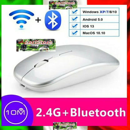 Mouse Cordless 2 IN 1 BLUETOOTH O WIRELESS Per PC , Mac , CELLULARE RICARICABILE