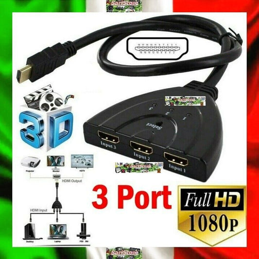 ADATTATORE CONVERTITORE SPLITTER TRIPLO HDMI MASCHIO A 3 FEMMINA SDOPPIATORE