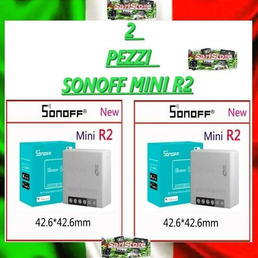 2 Pz NEW SONOFF MINI R2 SMART SWITCH WIFI INTERRUTTORE compatibile ALEXA GOOGLE