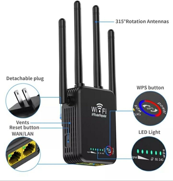 WiFi Range Extender 2.4GHz Ripetitore Del Segnale Wireless 2 Rj45