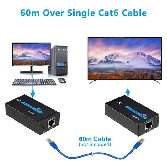 EXTENDER HDMI FULL HD 1080P 3D HD CP SU CAVO LAN RJ45 FINO 60 MT CAT 5e / 6