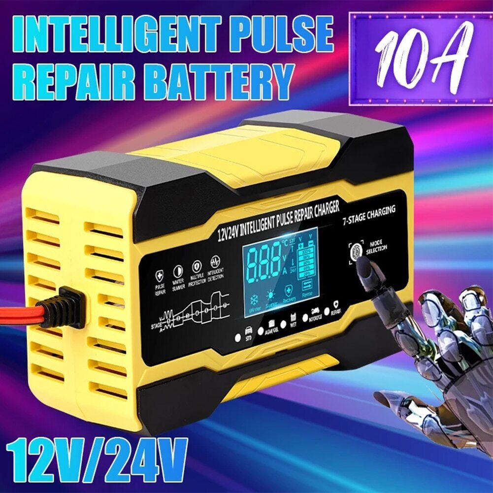 CARICABATTERIE 12V 10A - 24V 5A INTELLIGENTE RIPARA IMPULSI AUTO MOTO FURGONE