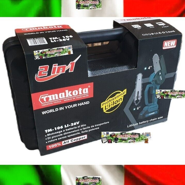 2 IN 1 MINI MOTOSEGA CORDLESS  2 BATTERIA DOPPIA LAMA 4 / 6 POLLICI TAGLIO RAMI