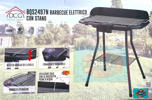 2 IN 1 BARBEQUE GRIGLIA 47CM  ELETTRICA STAND O TAVOLO BBQ 2000W ESTERNO INTERNO