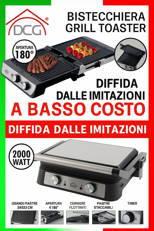 Grill Bistecchiera Elettrica Apribile 180° Antiaderente Ideale per Panini Carne