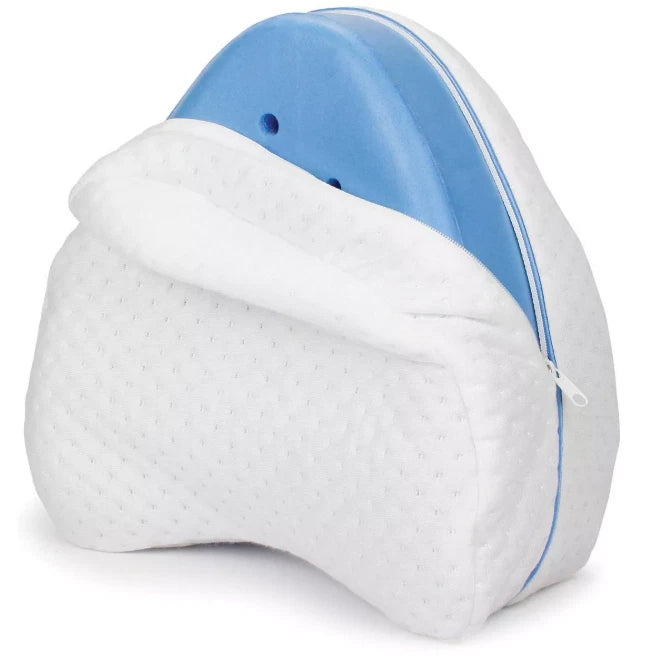 Cuscino ergonomico per gambe e ginocchia realizzato in memory foam, progettato per offrire un supporto confortevole durante il riposo, soprattutto per chi dorme sul fianco.