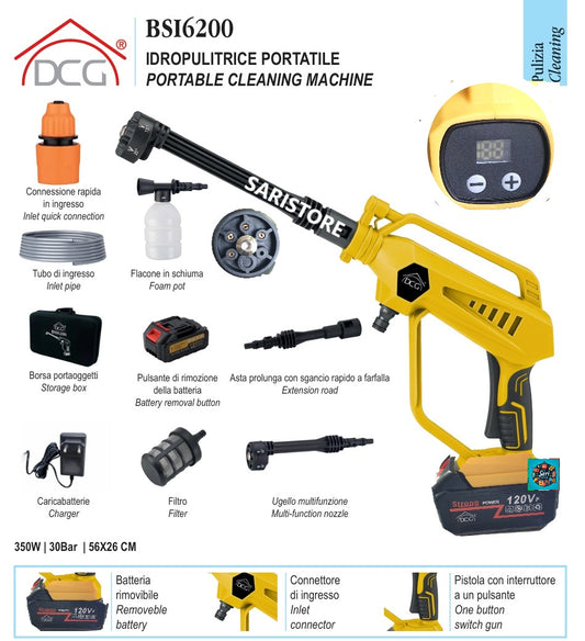 Idropulitrice a Batteria Originale Dcg 30Bar 350W Lava Auto Moto Camper Persiane