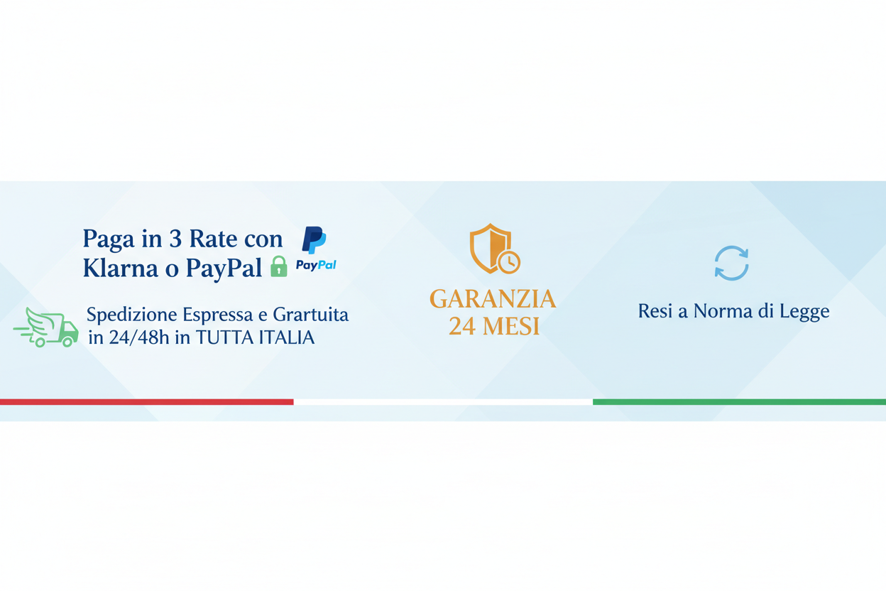 banner Paga in 3 Rate con Klarna o Paypal - Spedizione Espressa e Gratuita in 24/48h in TUTTA ITALIA - GARANZIA 24 MESI - Resi a Norma di Legge