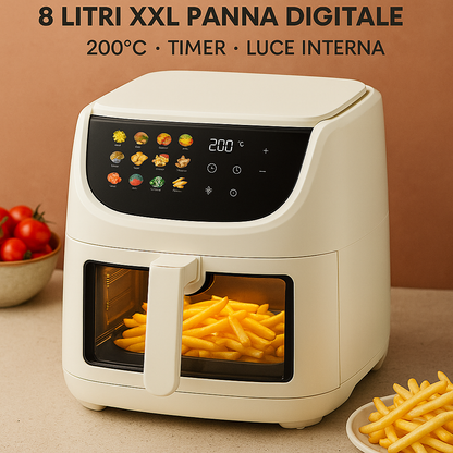 Friggitrice Aria Calda - Cestello 8 Litri VERI - XXL Digitale 200°C Timer Luce